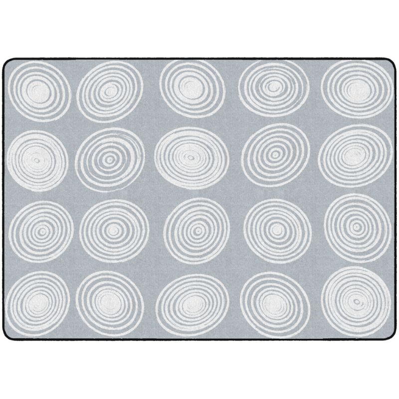 The Circles Grey & White Seating Circles Classroom Rug has a modern design used in classrooms, waiting areas, playrooms and bedrooms