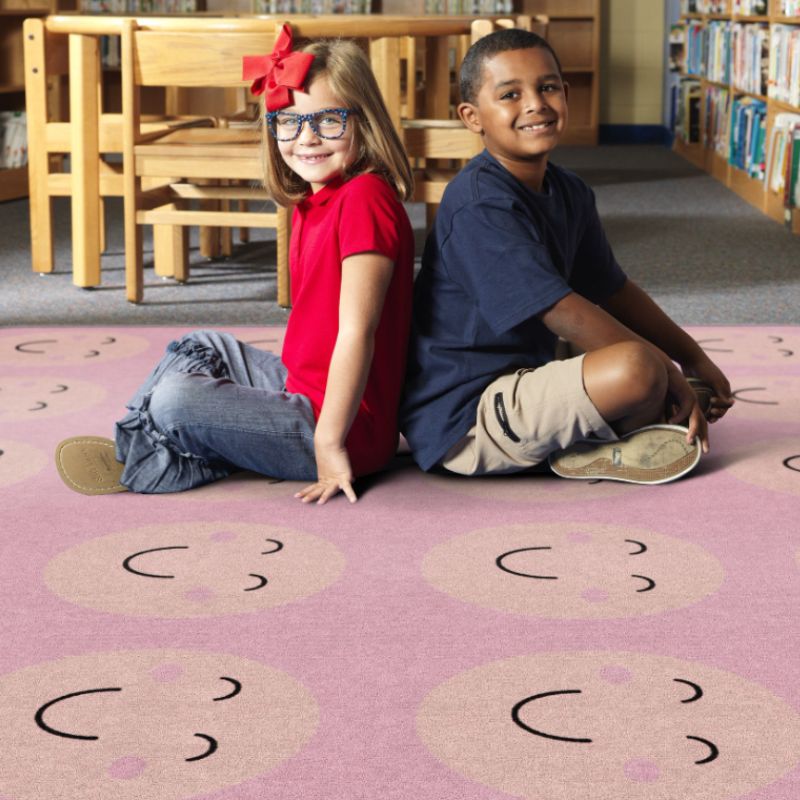Smiley Face Peach Grid Seating Rug