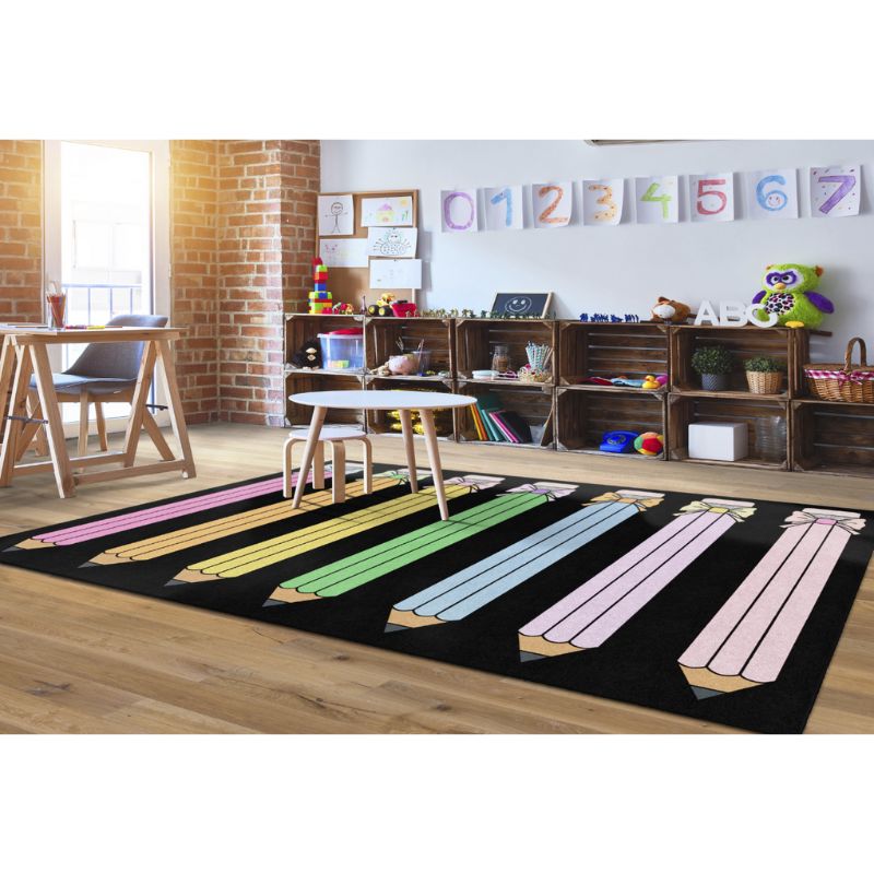 Pastel Pencils With Bows Classroom Rug