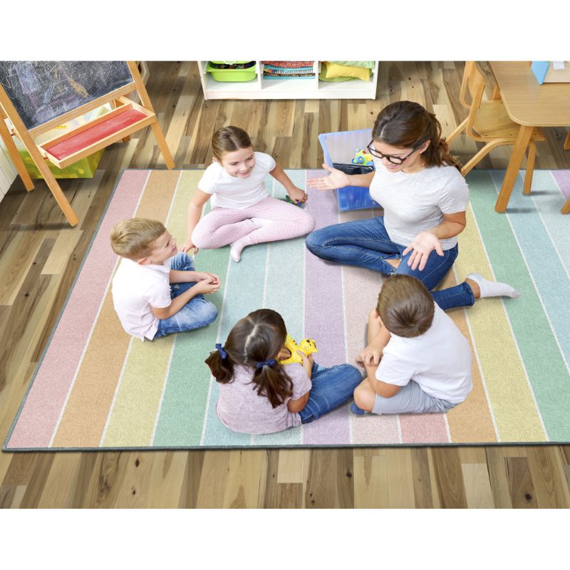 pastel rainbow stripes kids rug