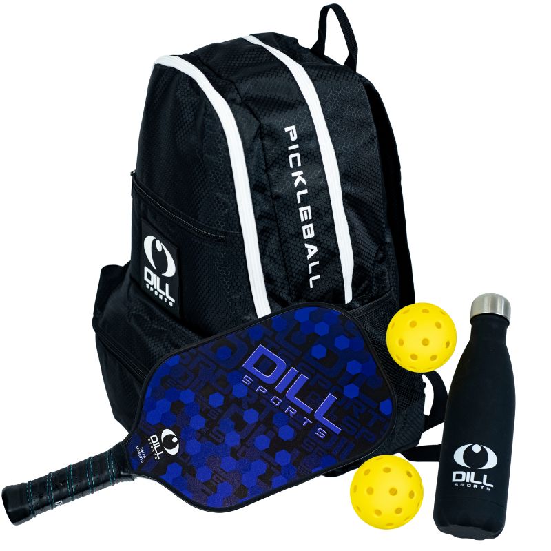 Dill Sports - black  with white trim pickleball backpack starter set