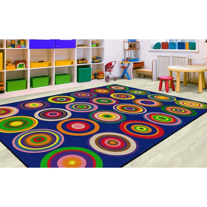 The Color Rings Indigo Seating Rug has an assigned space for students in your classroom. The circles have different shapes and make it fun for kids to find their favorite.