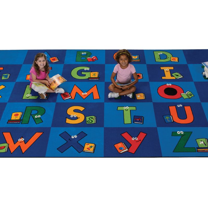 The Reading Letters Classroom Rug combines the alphabet with large seating spaces that provide an great area for lesson plans in school. The squares with letters have a small book with a phonics symbol on the cover to help tie the letter with a word.