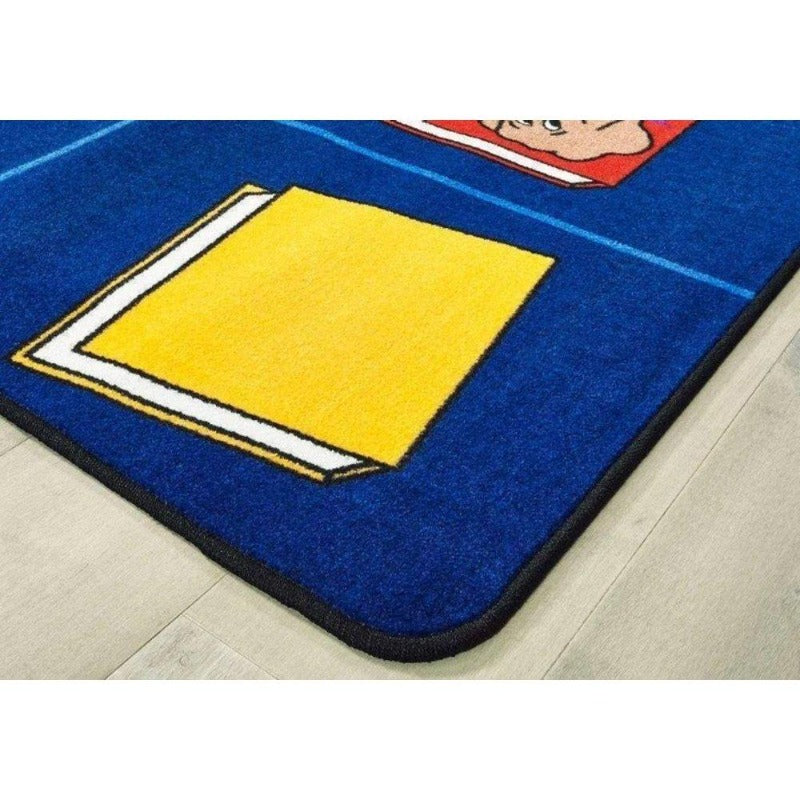 The Reading by the Book Rug was designed specifically for library and school reading or circle time spaces. Each letter of the alphabet is displayed on its own book with a cute image helping children connect the sound of each letter. 