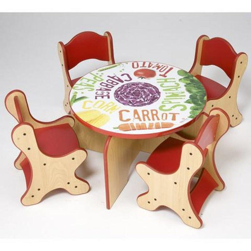 Veggie Table & 4 Red Chairs Set