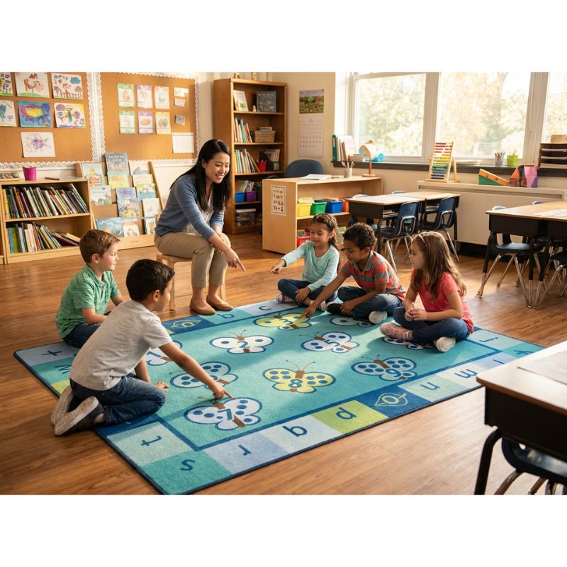 123 ABC Butterfly Tranquil Colors Classroom Rug