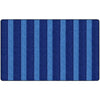 A rectangular mat with rounded corners featuring a vertical striped pattern in various shades of blue, including navy, royal blue, and light blue, shown against a plain white background.