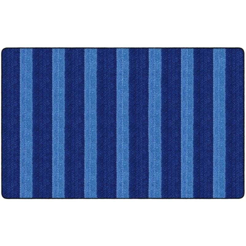 A rectangular mat with rounded corners featuring a vertical striped pattern in various shades of blue, including navy, royal blue, and light blue, shown against a plain white background.