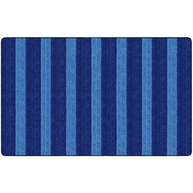 A rectangular mat with rounded corners featuring a vertical striped pattern in various shades of blue, including navy, royal blue, and light blue, shown against a plain white background.