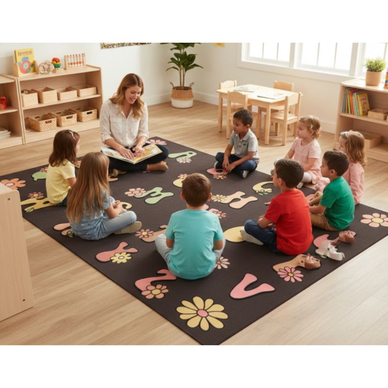 Boho Flower Alphabet Rug