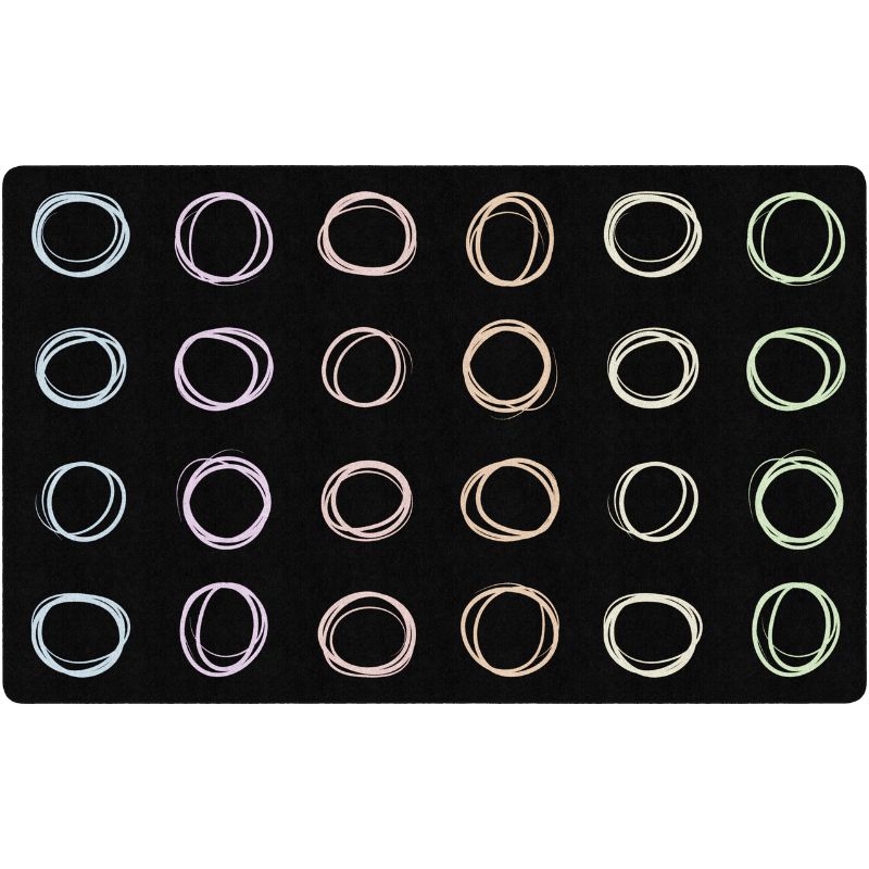Circle Sampler Pastel on Black Seating Rug