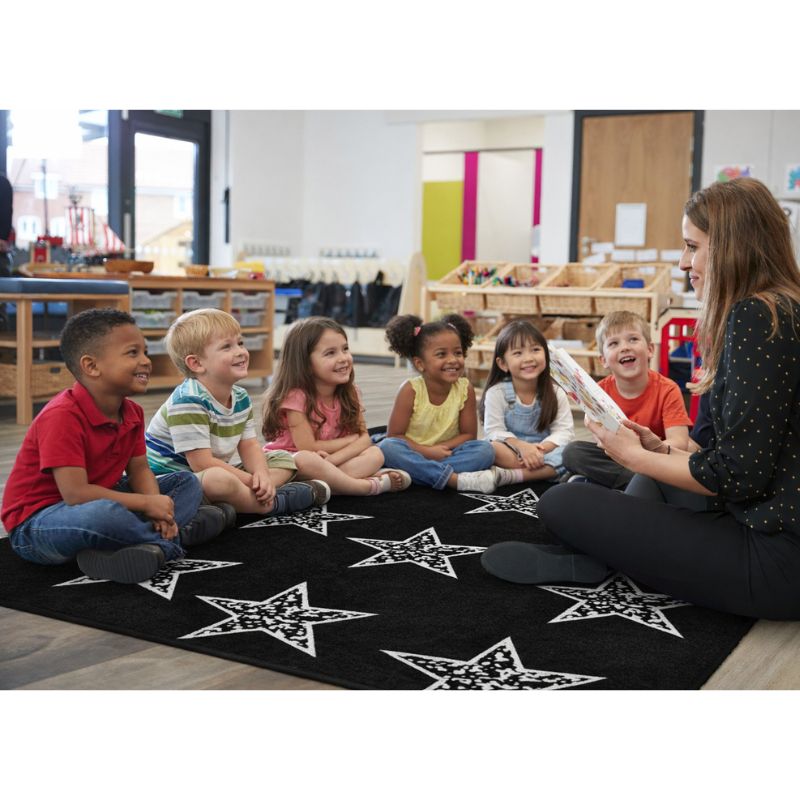 Composition Book Stars On Black Seating Rug