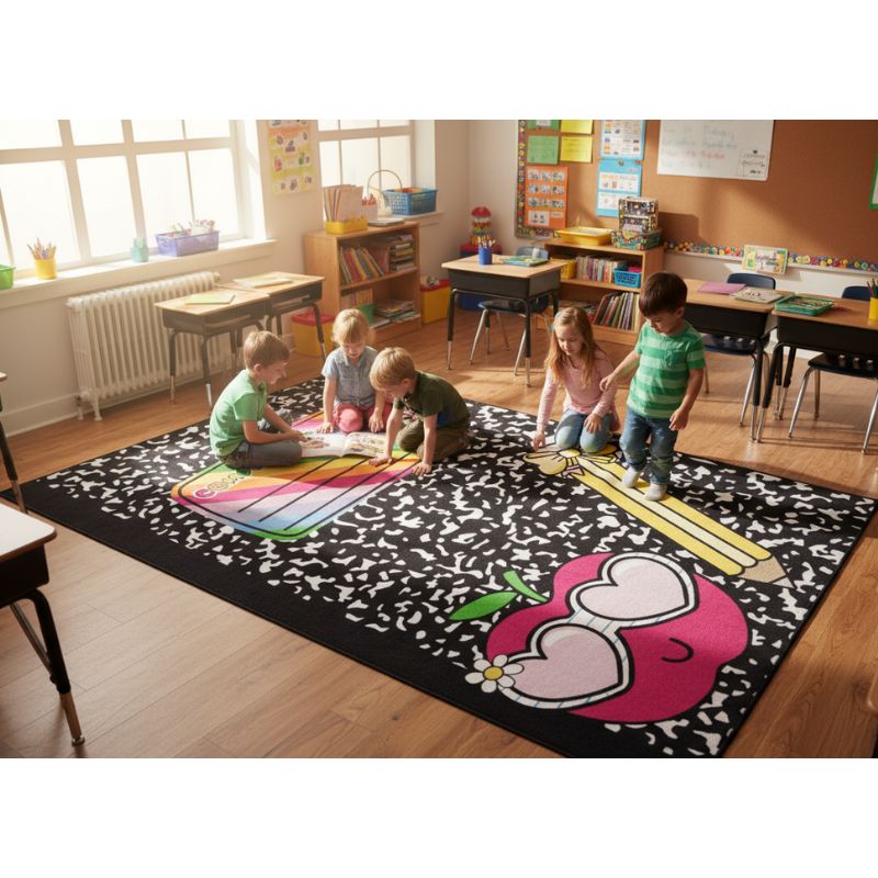 Composition Book with Pencil and Apple Rug