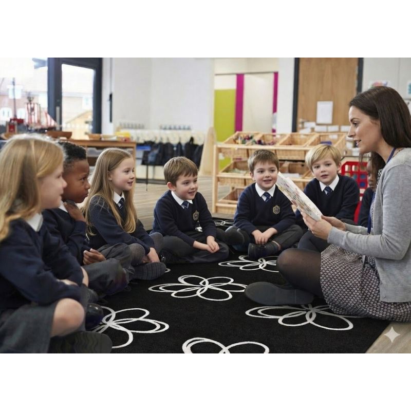 Flower Sampler Black and White Seating Rug