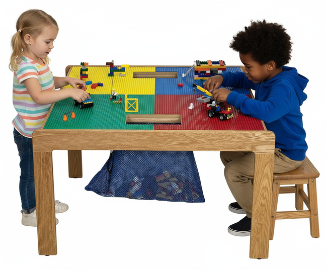 Fun Builder Solid Oak Wood Building Block Play Table