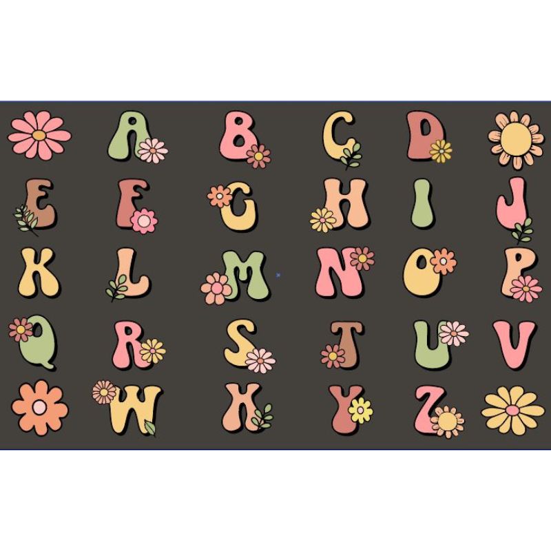 Alphabet letters with floral designs on a dark background