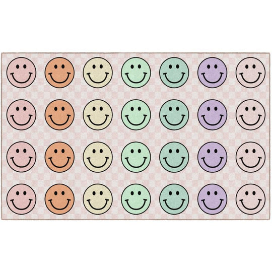 Happy Faces Sit Spot Pink Checkerboard Rug