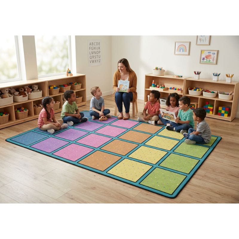 Happy Squares Seating Children's Early Education Area Rug