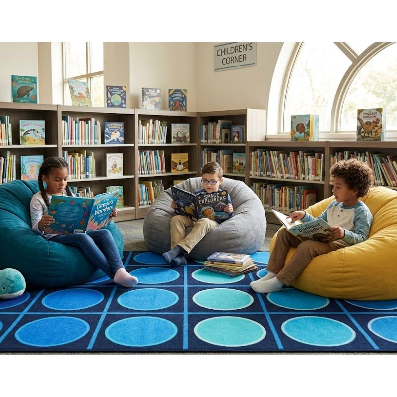 Ocean Blue Grid and Dots Seating Rug