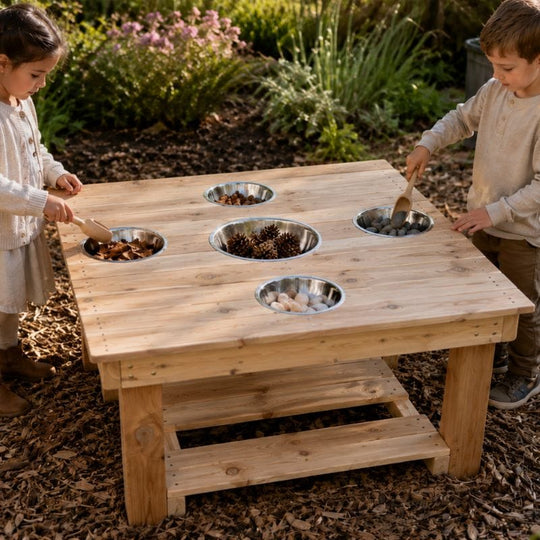 Outdoor Wood Messy Activity Table with Bowls