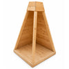 A natural wood teepee-style play tent with a slanted roof and open sides, shown on a plain white background.