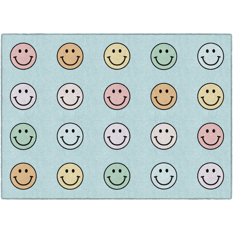 Pastel Rainbow Smiley Face Classroom Seating Rug