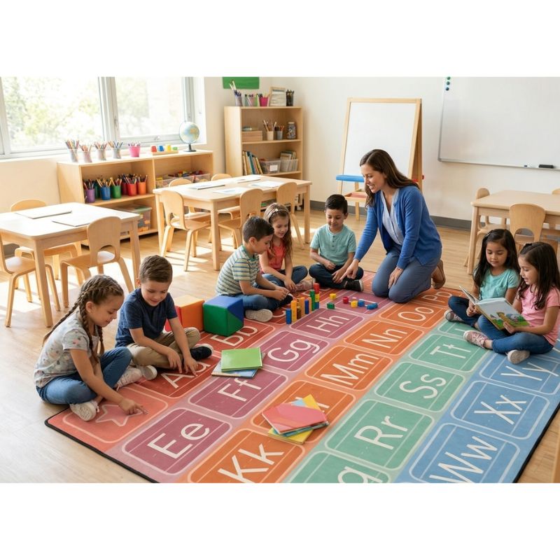 Pastel Chalkboard Alphabet Rug