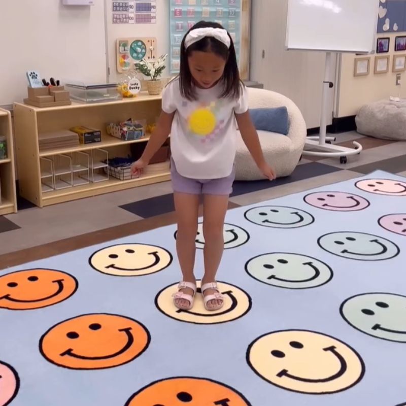 Pastel Rainbow Smiley Face Seating Rug