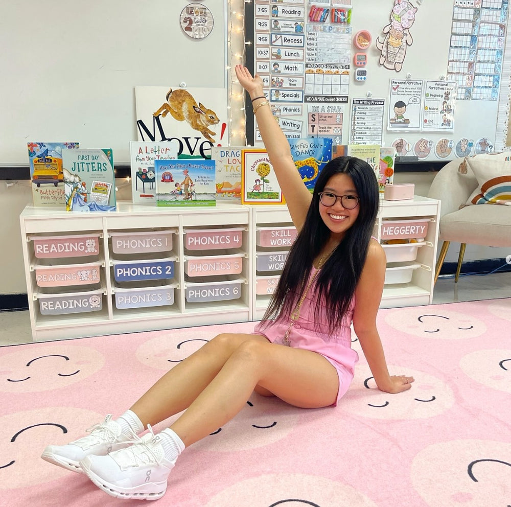 Smiley Face Peach Oasis Classroom Seating Rug