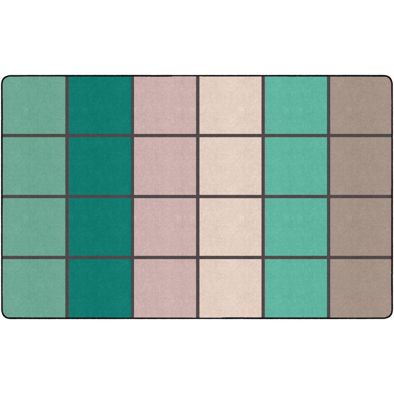 Rectangular school rug with a grid of colorful squares for early education


