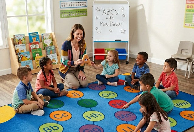 Radiating Alphabet Seating Circles Rug