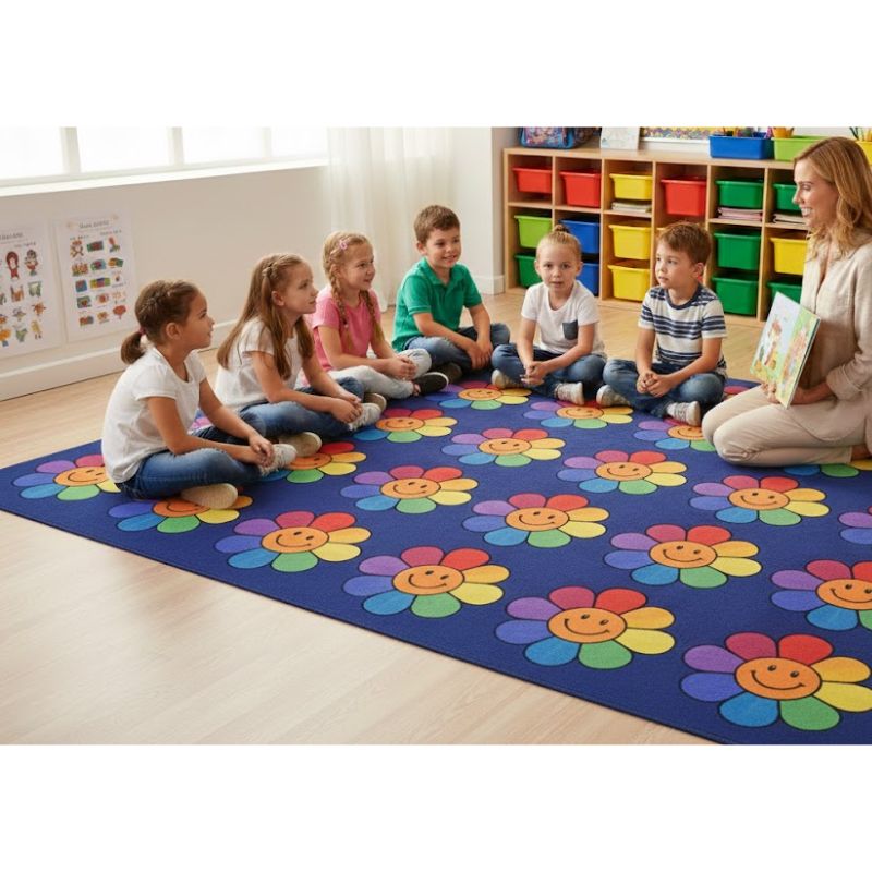 Rainbow Flowers Classroom Rug