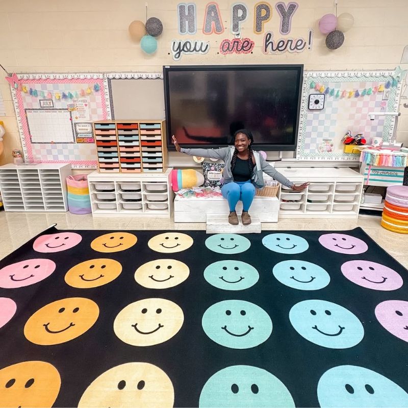 Rainbow Reflections Happy Face Classroom Seating Rug