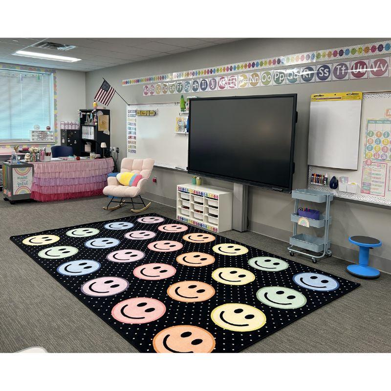 Smiley Seating Pastel On Black School Rug