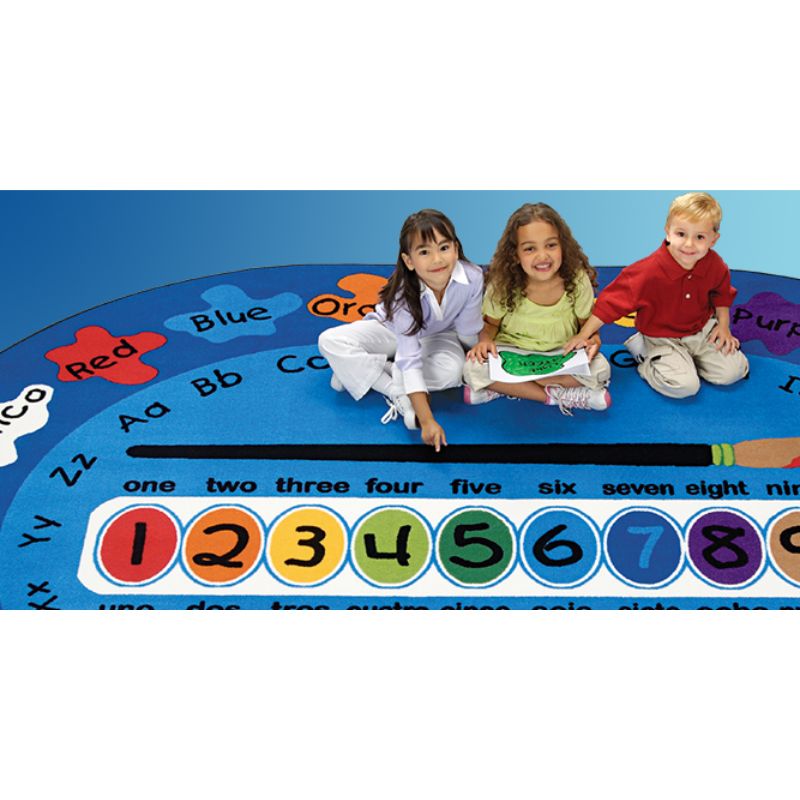 Bilingual English Spanish Paint by Numeros Oval Rug