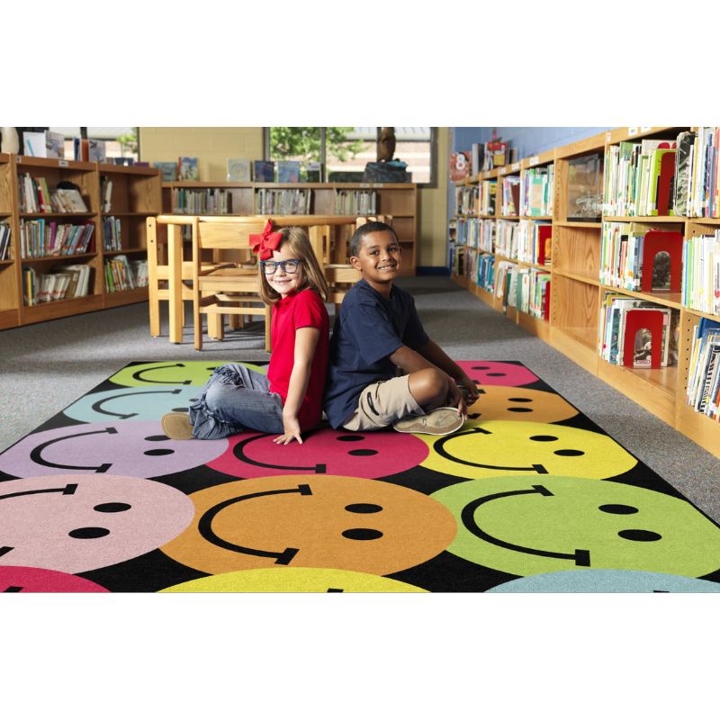 Big Rainbow Smiley Faces Classroom Rug