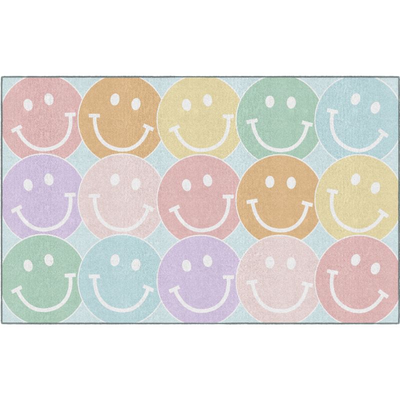 Big Pastel Rainbow Smiley Face Rug