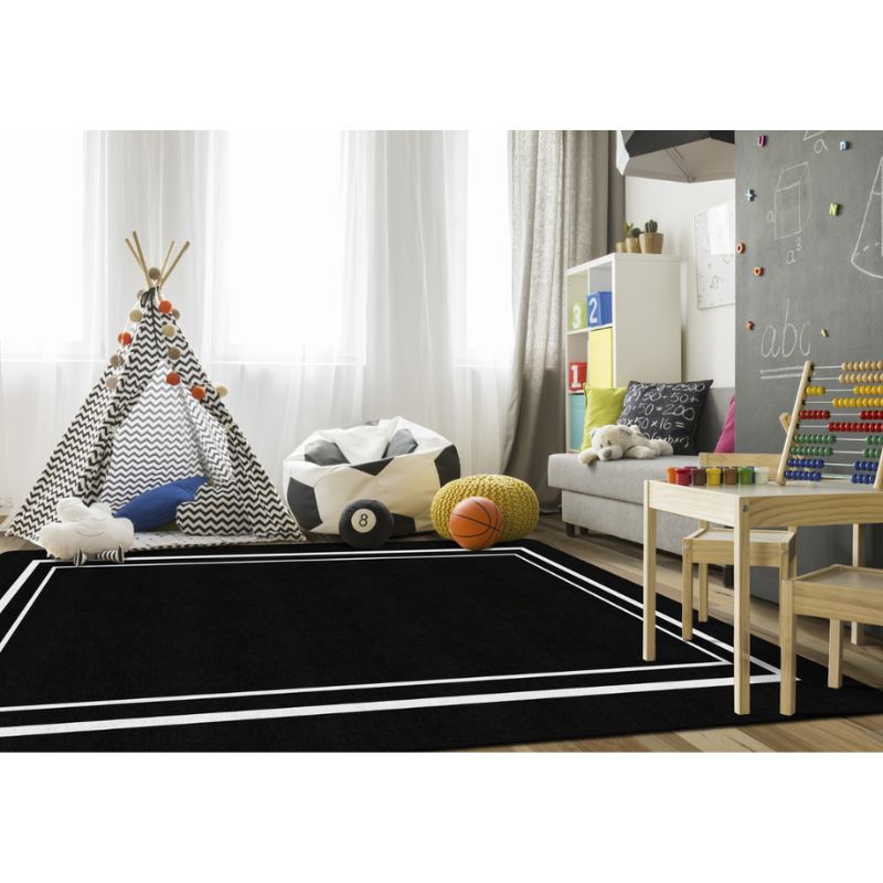 SchoolGirl Black Rug with White Borders