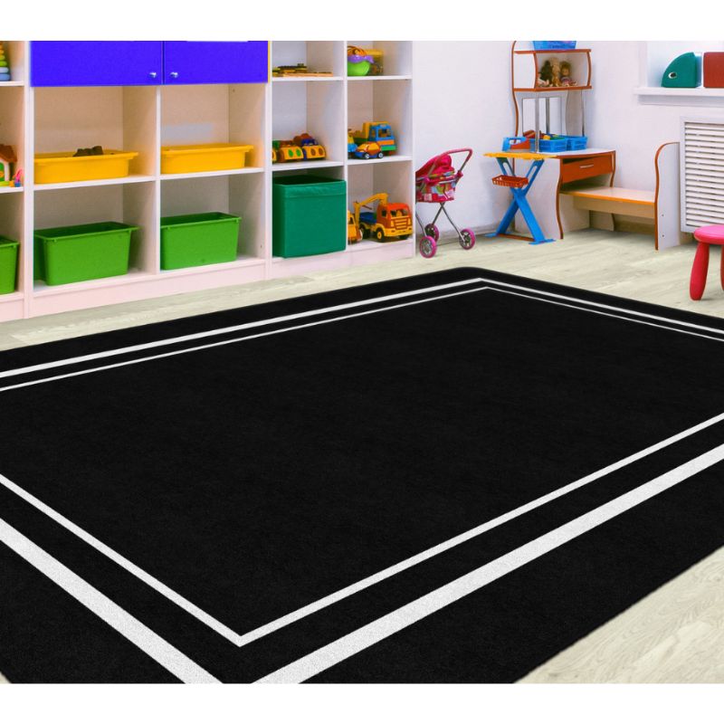 SchoolGirl Simply Stylish Black Rug with White Borders