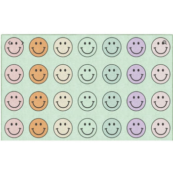 Smiley Faces on Mint Background School Rug
