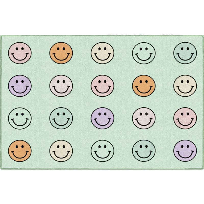 Smiley Faces on Mint Classroom Seating Rug