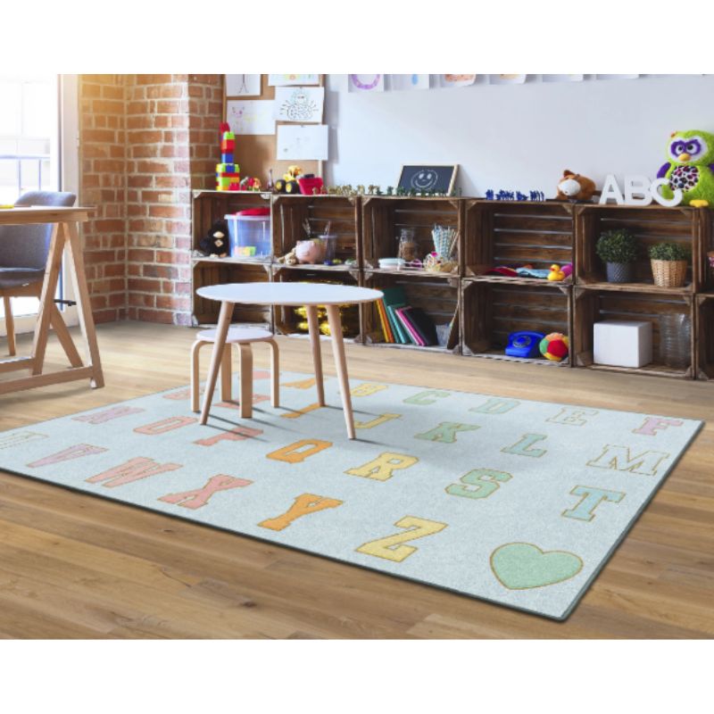 Alphabet Blue Pastel School Seating Rug