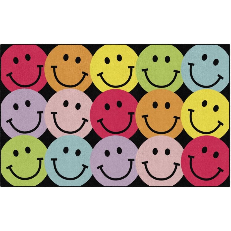Big Rainbow Smiley Faces Classroom Rug