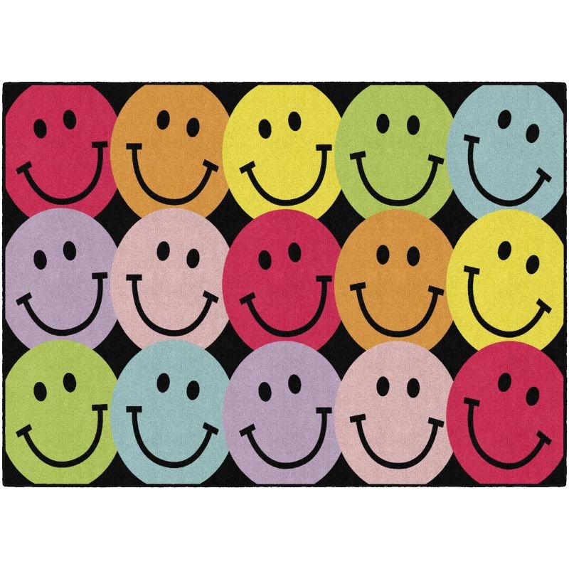 Big Rainbow Smiley Faces Classroom Rug
