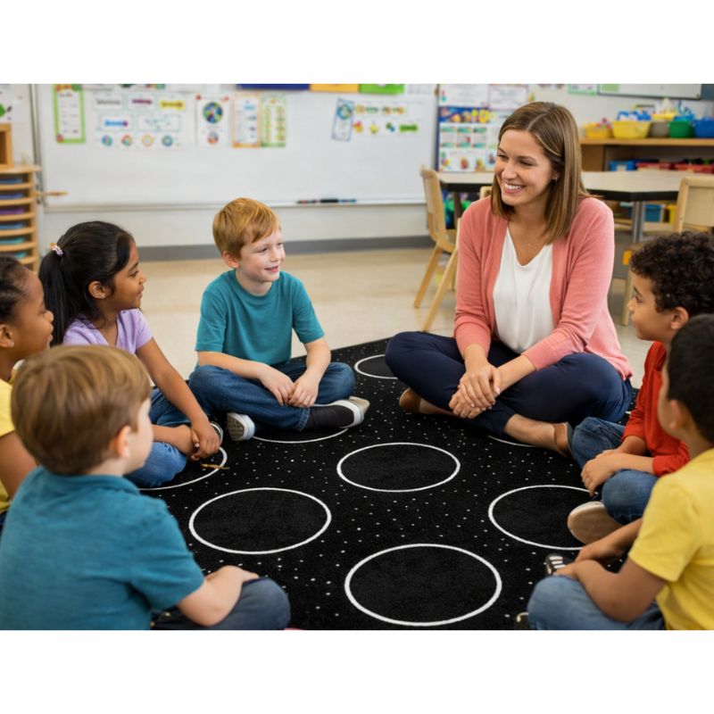 Black and White Circles and Dots Seating Rug