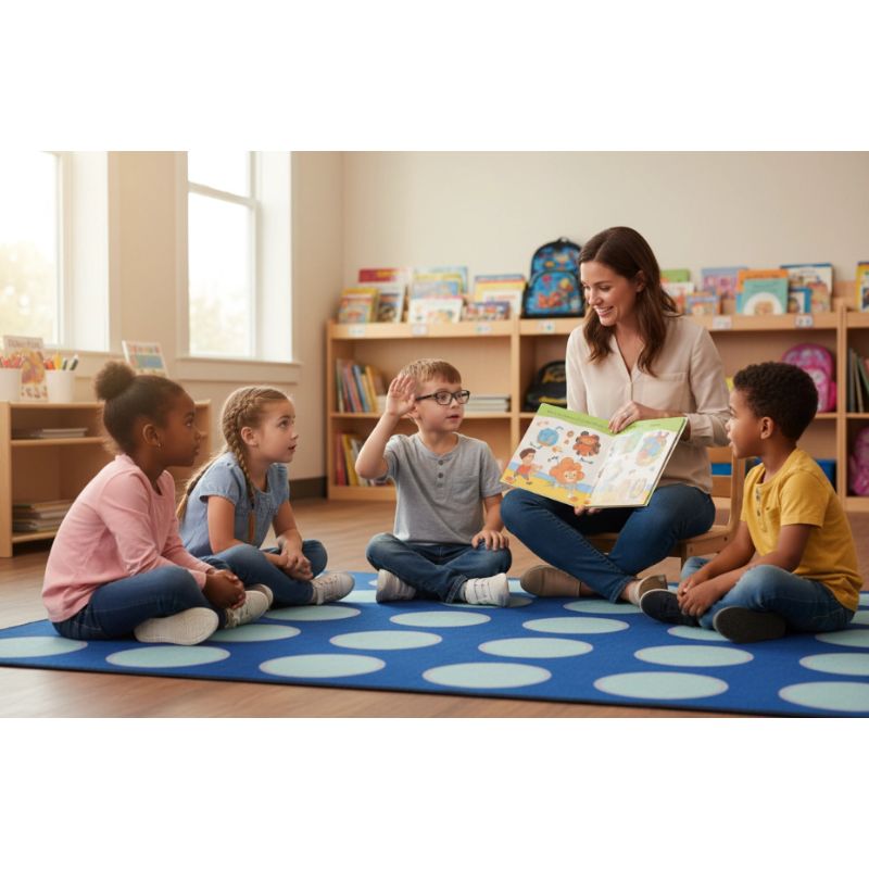 Blue Topaz Circles Classroom Rug - Factory Second