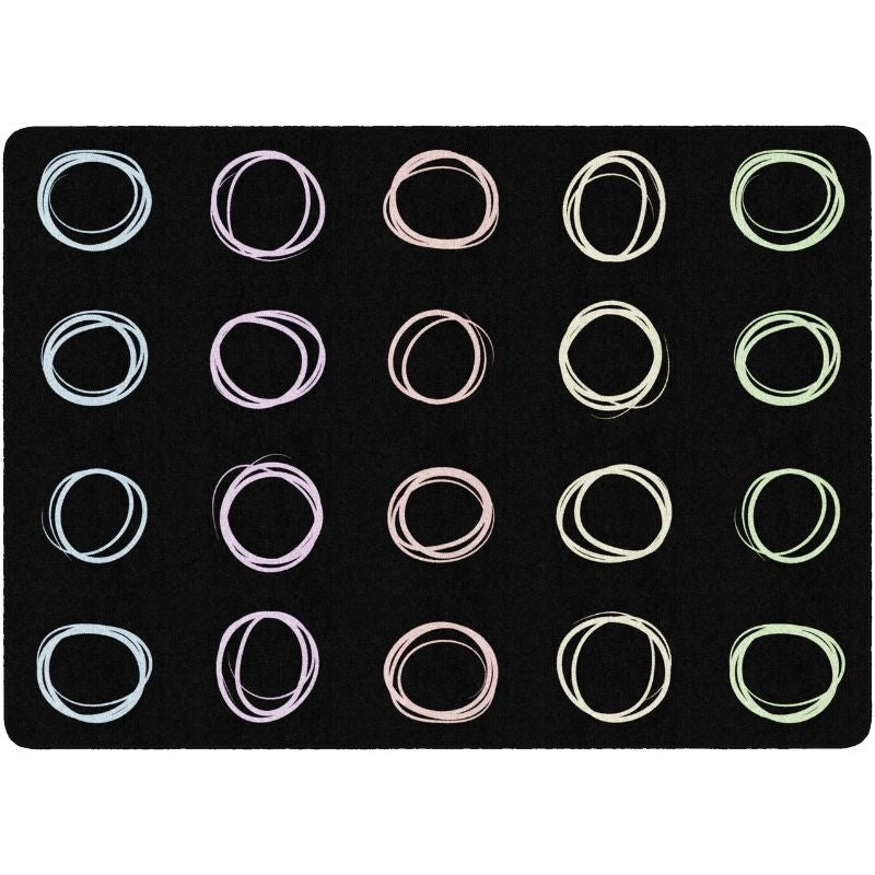 Circle Sampler Pastel on Black Seating Rug