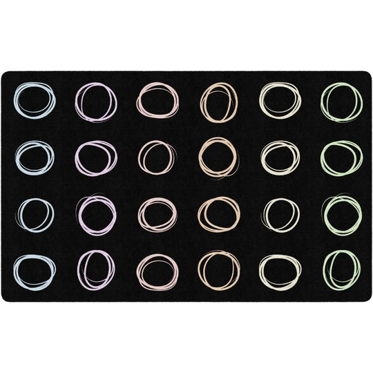 Circle Sampler Pastel on Black Seating Rug
