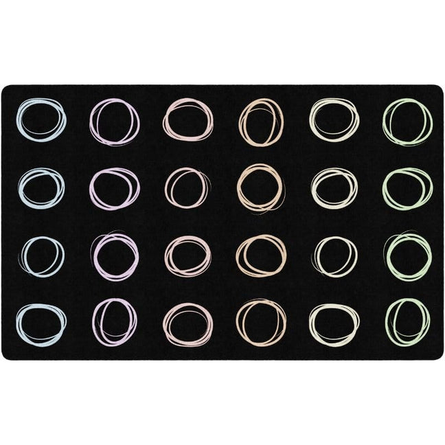 Circle Sampler Pastel on Black Seating Rug