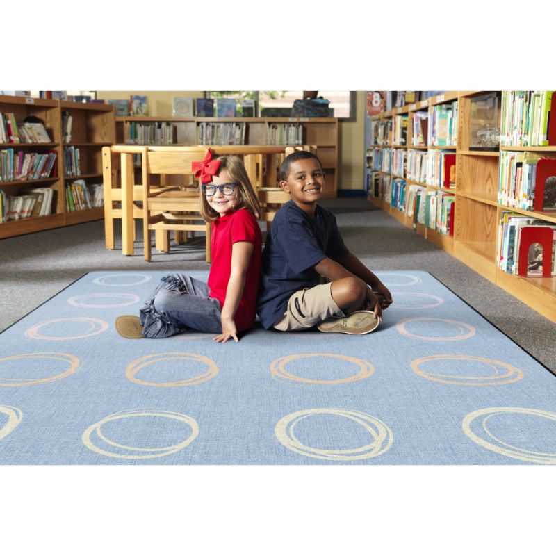 Circle Sampler Pastel on Blue Classroom Rug
